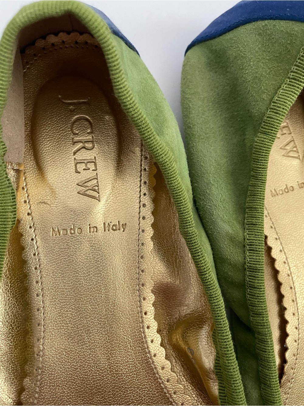 J. Crew Green Suede Ballet Flats with Blue Cap - Picture 4 of 7